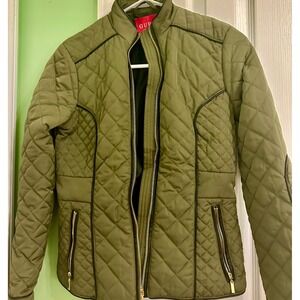Women's GUESS quilted olive jacket with black‎ trim extra small